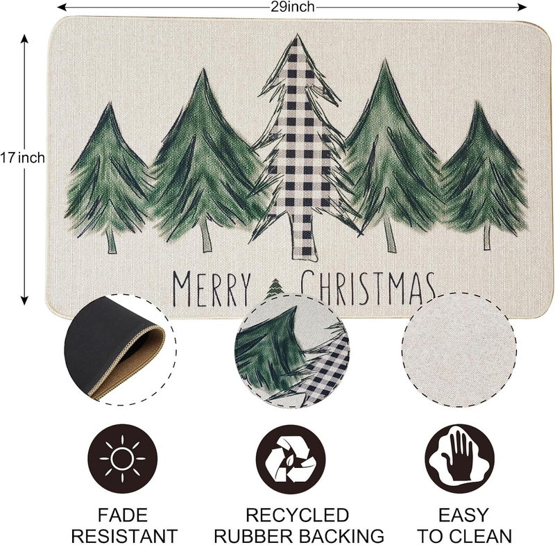 ONWAY Christmas Trees Door Mat Seasonal Winter Happy Holiday Farmhouse Doormat Kitchen Low-Profile Floor Rug Switch Mat for Home Decor Indoor Outdoor 29 x 17 Inch - Image 3